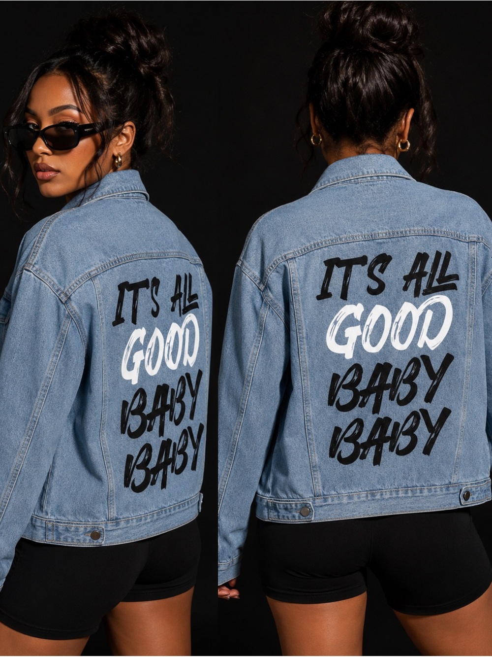 Denim Kids' Jacket with 'It's All Good Baby Baby' Graphic - Light Blue